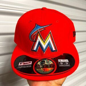 Miami Marlins MLB NE Tech Orange Fitted Hat - New